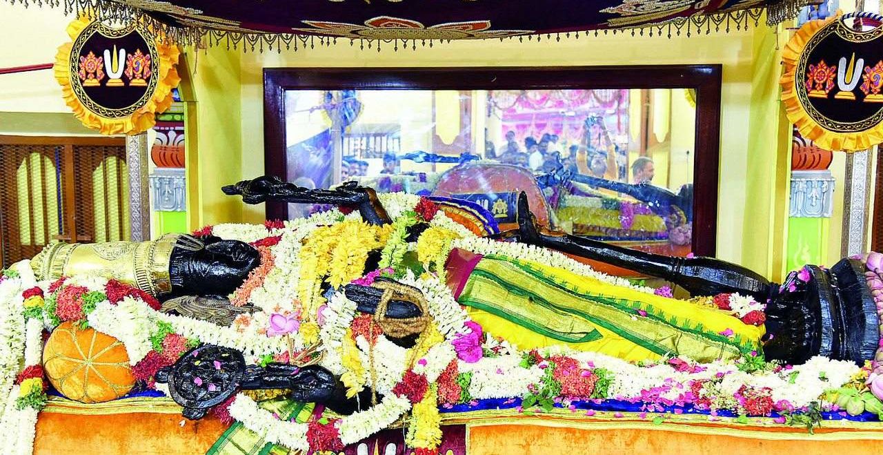 Abode of Spirituality: Athi Varadaraja Perumal in sleeping posture at Vasantha Mandapam