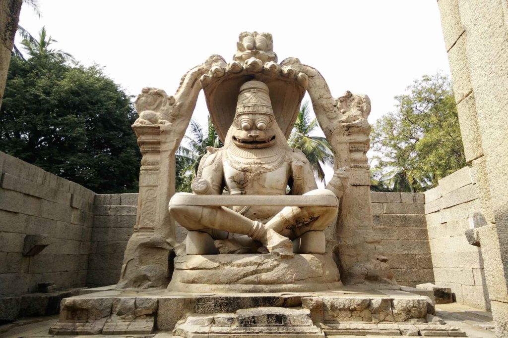 Ugra Narasimha statue in Hampi which is party destroyed and in ruins
