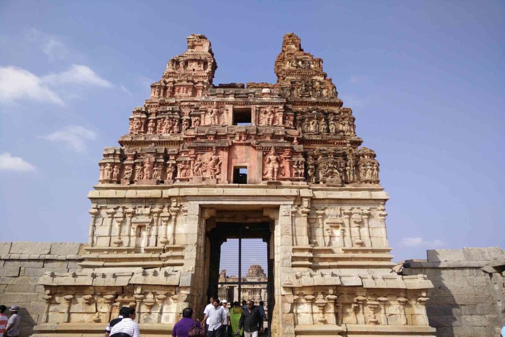 The gopuram of the Vijaya Vittala temple, Hampi in ruins
