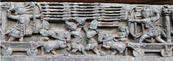 Karna and Arjuna fight at Hoysaleswara temple, Halebidu