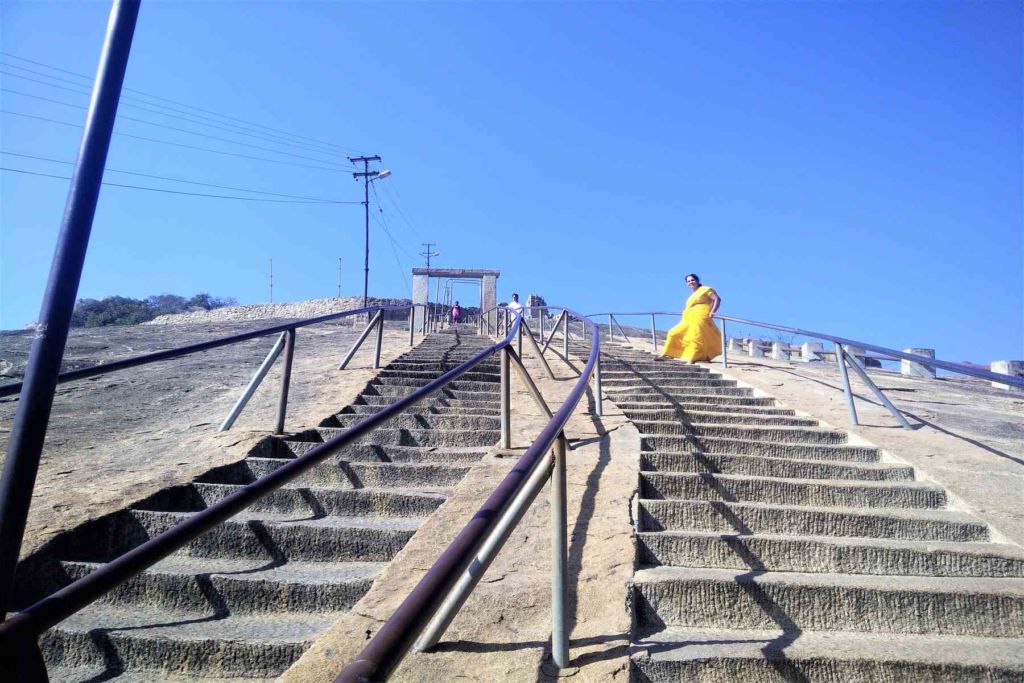 Steps on the Vindhyagiri Hill to reach Bahubali state at Shravanabelagola