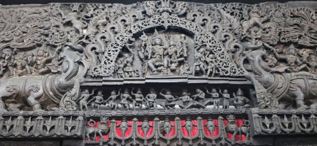 Vishnu Lakshmi and Makara carvings at Chennakeshava Temple, Belur