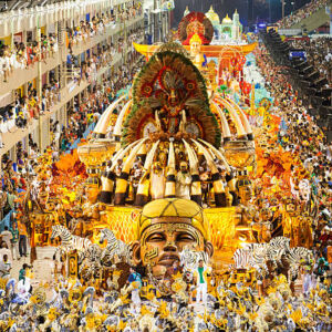 Rio de Janeiro, Brazil - February 14, 2010: Rio de Janeiro, Brazil - February 14, 2010: Samba school Imperatriz Leopoldinense make his presentation in Sambodrome in Rio de Janeiro carnival. This is one of the most waited big event in town and attracts thousands of tourists from all over the world. The parade is happenning in two consecutive days and the samba schools are always trying their best to impress the judges.